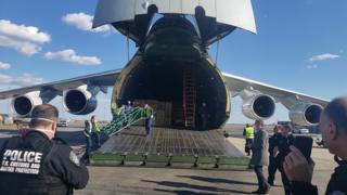 Russian medical aid arrives on air force plane at JFK airport, New York, 1 Apr 20