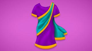 Purple, green and gold emoji sari