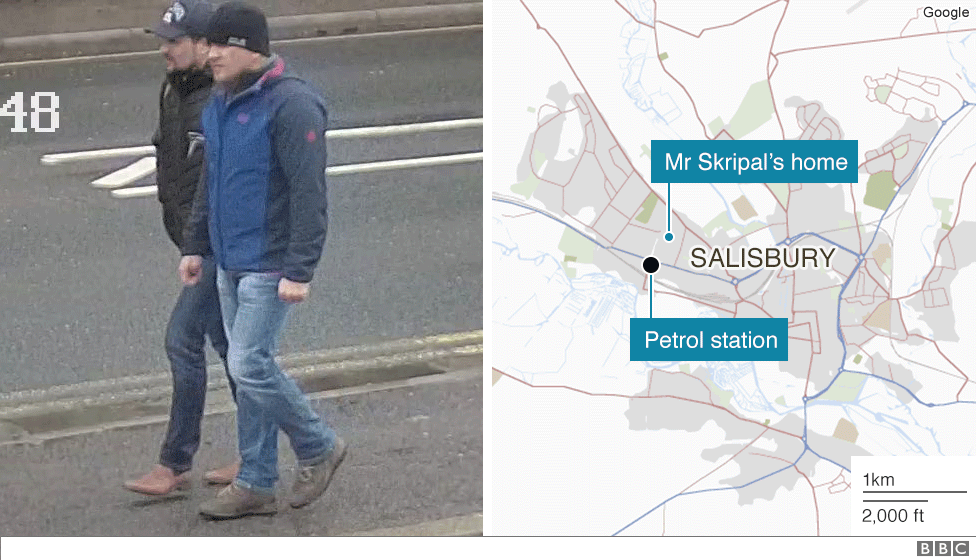 Suspects near a Shell petrol station not far from Mt Skripal's home