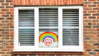 A homemade drawing of a rainbow for the NHS in a window in Aylesbury - 8 April 2020