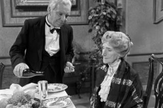Freddie Frinton as Butler James and May Warden as Miss Sophie in "Dinner for One"