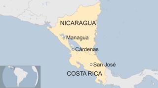Map of Nicaragua and Costa Rica