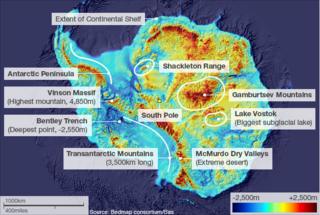 Антарктида показывает высоту гор