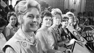 Women opposed to Equal Rights Amendment sit with Phyllis Schlafly, left, in Kansas City on 10 August 1972