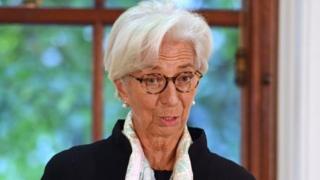 Christine Lagarde Speaking at a news conference at the Treasury in London