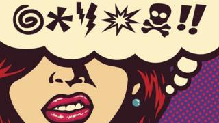 ilustração em estilo pop art mostrando mulher e símbolos para palavrões