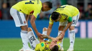 Los jugadores colombianos desconsolados.