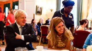 Boris Johnson and Carrie Symonds at a reception in Downing Street