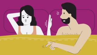 Ilustração mostra casal na cama com expressões de insatisfação