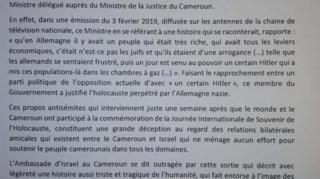 L'ambassade israélienne a réagi, par un communiqué, aux "propos antisémites" de Jean de Dieu MOmo.