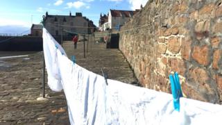 Washing dries at Cellardyke Harbour, Anstruther