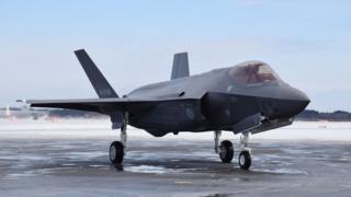 A F-35A stealth fighter jet of Japan's Self-Defence Forces at Misawa airport in Aomori prefecture, 2018
