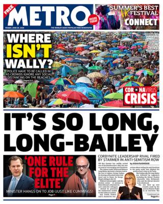 The Metro front page 26.06.20