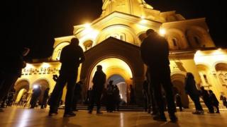 People attend the Easter service at a cathedral in Tbilisi, Georgia. Photo: April 18, 2020