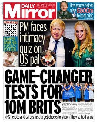 The Daily Mirror front page 22/05/20