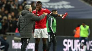 Paul Pogba and Jose Mourinho talk following a goal from the opposition