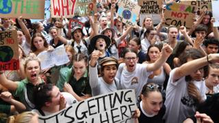 Students protesting in Brisbane in Australia.