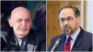 اشرف غنی، رئیس جمهوری افغانستان (چپ) و صلاح الدین ربانی، رهبر حزب جمعیت