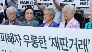 일제시대 강제징용 피해자와 시민단체 회원들