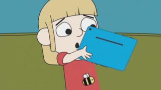 A still from the new cartoon showing Jessie using a tablet computer