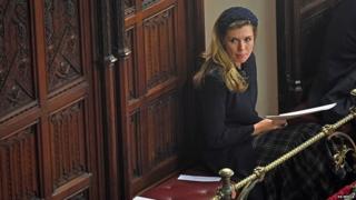 Carrie Symonds, Boris Johnson's partner, in her place in the Palace of Westminster