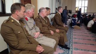 Army officers at Central Mosque in Leicester