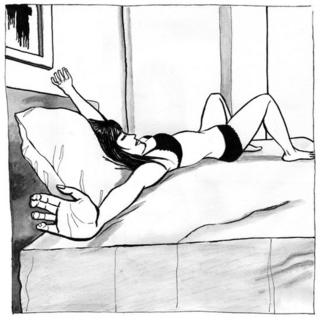Ilustración de una mujer en la cama desperezándose