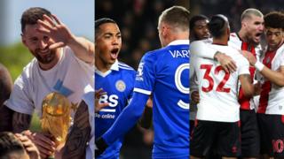 Lionel Messi, Jamie Vardy and Youri Tielemans and the Southampton squad