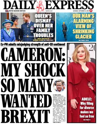 Front page of the Daily Express on 14 September 2019
