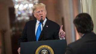 US President Donald Trump argues with CNN report Jim Acosta