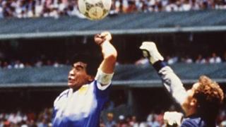 Diego Maradona and Peter Shilton