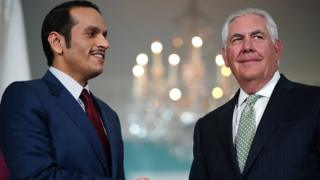 Katar Dışişleri Bakanı Şeyh Muhammed bin Abdurrahman es-Sani, Washington'da ABD Dışişleri Bakanı Rex Tillerson ile görüştü.