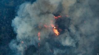 Picture of fire at the Arariboia reserve, in the Brazilian state of Maranhao, 28 Oct 15