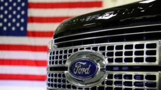 Ford car and US flag