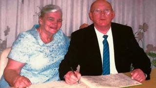 Cathy and Nigel on their wedding day in 2003