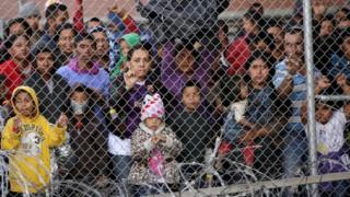 Central American migrants are seen inside an enclosure where they are being held by U.S. Customs and Border Protection (CBP), after crossing the border between Mexico and the United States illegaly and turning themselves in to request asylum, in El Paso, Texas