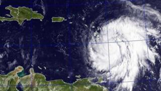 Satellite picture wey shw Hurricane Maria