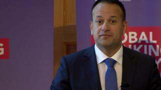 Leo Varadkar makes a speech at Queen's University during his visit to Northern Ireland