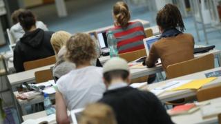 Student in library