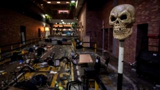 This general view shows debris inside the Hong Kong Polytechnic University campus