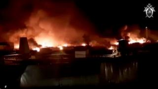 A still image taken from a video released by the Investigative Committee of Russia, showing the prison in flames