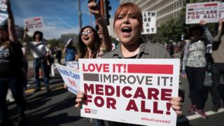 Manifestación a favor de un sistema de salud universal en Estados Unidos.