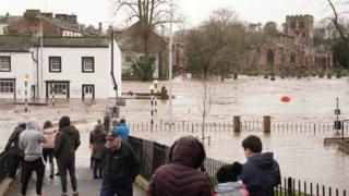 Flooded streets in Appleby-in-Westmorland, Cumbria