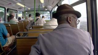 A man on a bus