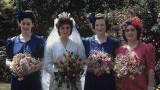 Margaret Holley, nee Scott, and her bridesmaids Phyllis, Iris and Mary, July 1945