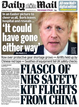 The Daily Mail front page 13 April