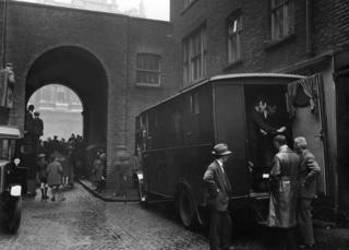 Picture shows a BBC outside broadcast van with engineers and equipment at the Cenotaph in 1928.