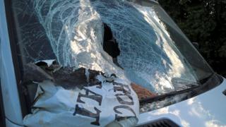 Rock salt bag on smashed van window