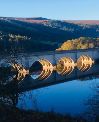 Ladybower Reservoir reflected in water