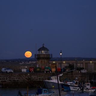 The Harvest Moon rise over St Ives in Cornwall